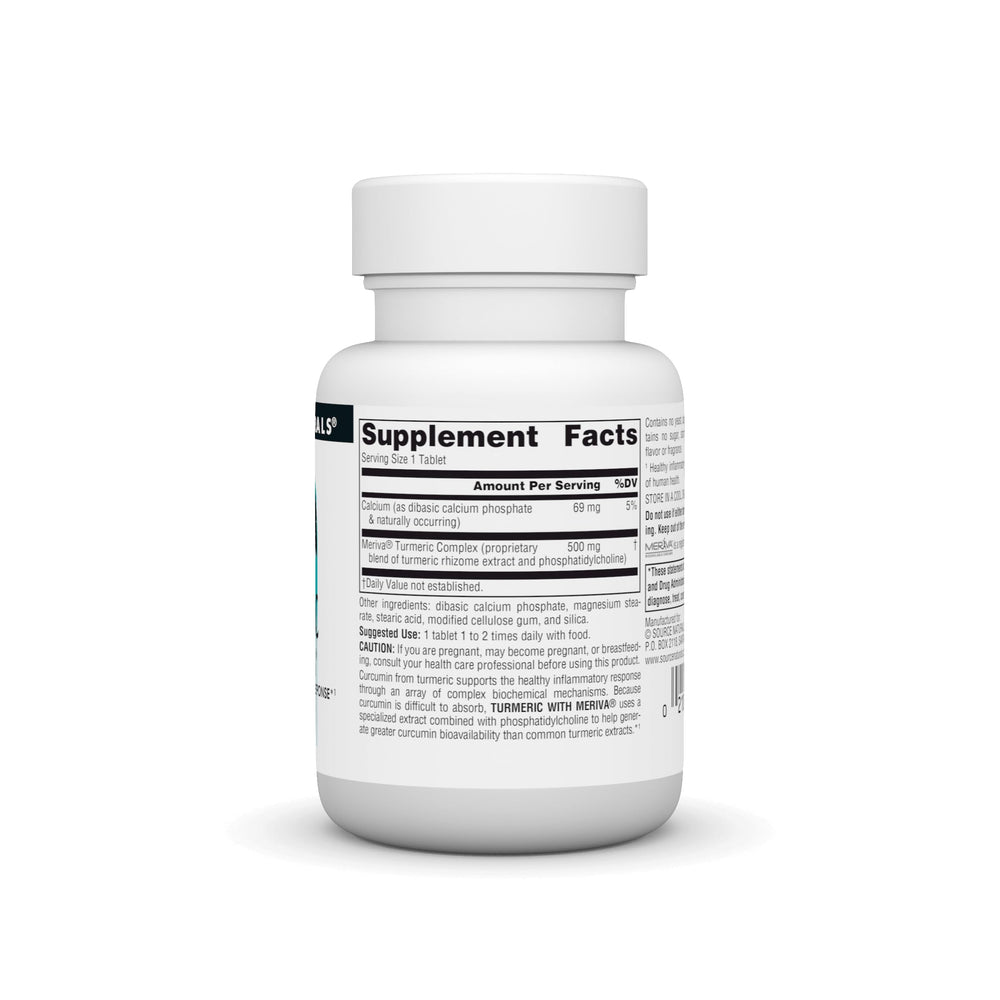 Front label showing Meriva trademark on Source Naturals turmeric bottle