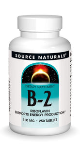 Bottle of Source Naturals Vitamin B-2 Riboflavin 100 mg, 250 tablets