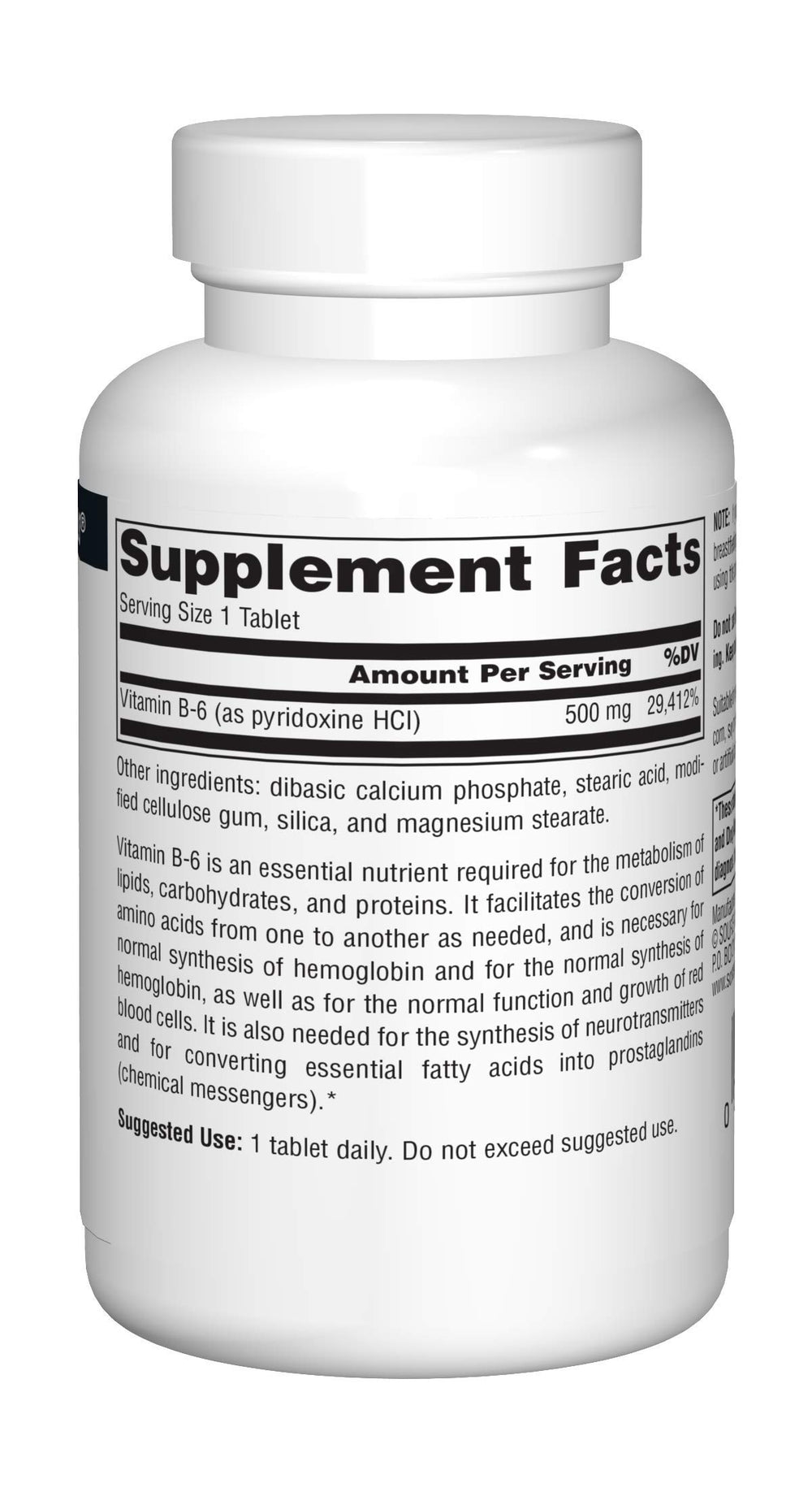 Product label showing Vitamin B-6 ingredients