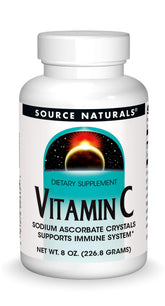 Bottle label for Source Naturals Vitamin C Sodium Ascorbate Crystals 8 oz