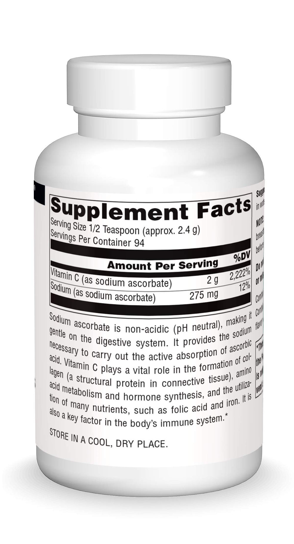 Packaging and crystal form of Source Naturals Vitamin C Sodium Ascorbate Crystals