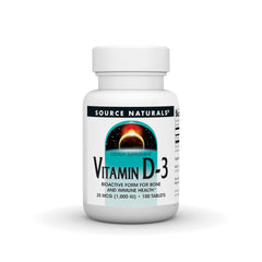 Bottle front view of Source Naturals Vitamin D-3 1000 IU, 100 tablets