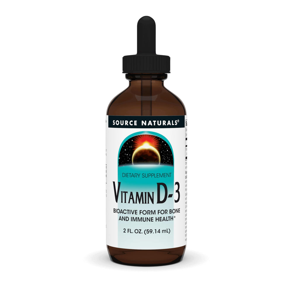 Front view of Source Naturals Vitamin D-3 Liquid Drops bottle