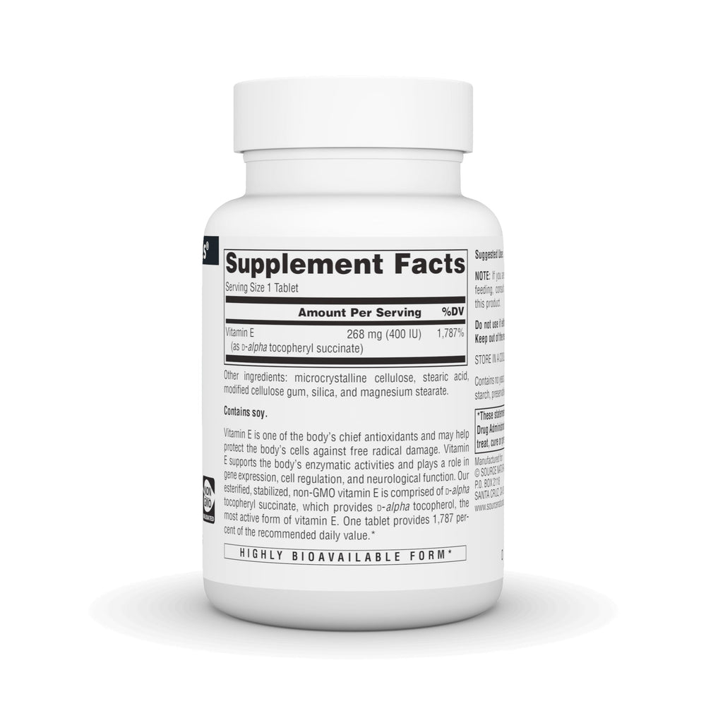 Label showing 400 IU Vitamin E and 60 tablets