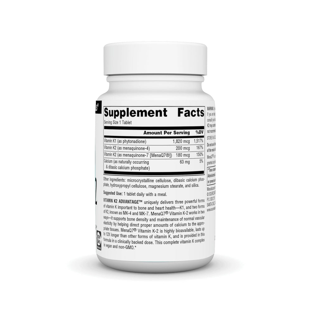 Front label of Source Naturals Vitamin K2 Advantage