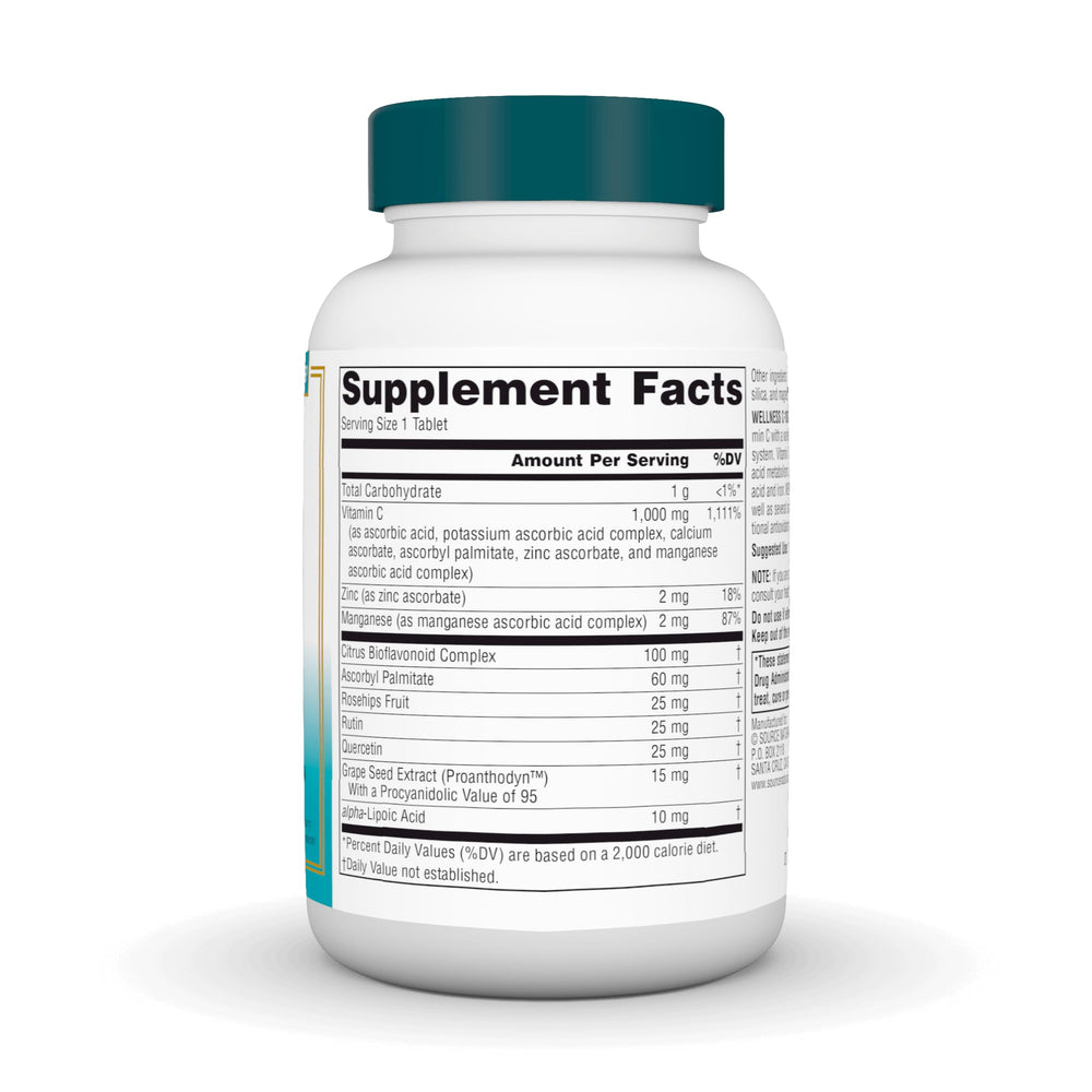 Close-up of Wellness C-1000 ingredients and label