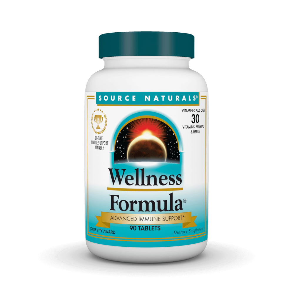 Bottle of Source Naturals Wellness Formula 90-tablet front view