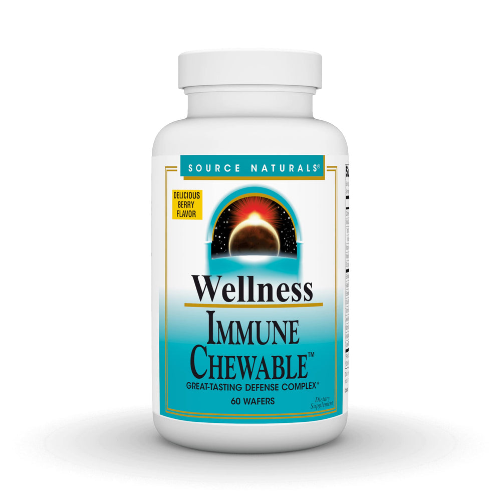 Front view of Source Naturals Wellness Immune Chewable bottle, 60 wafers