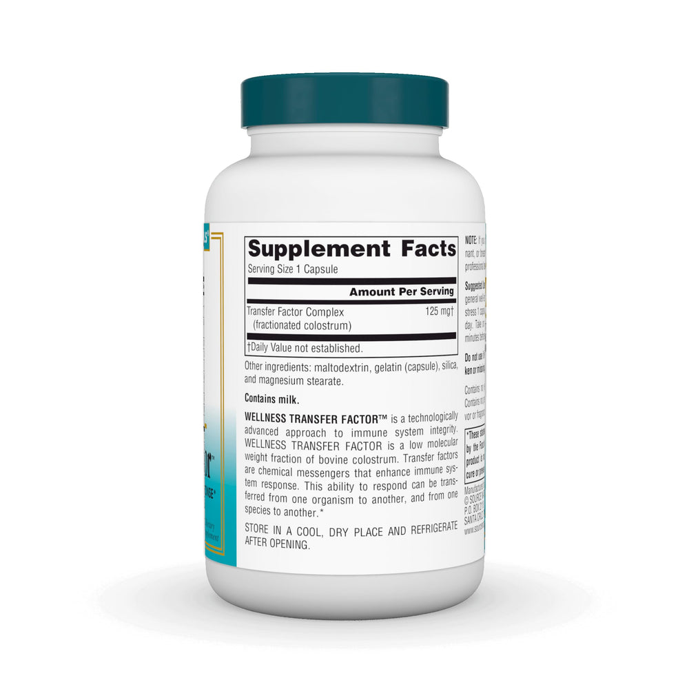 Product label for Source Naturals Wellness Transfer Factor 125mg 30 capsules