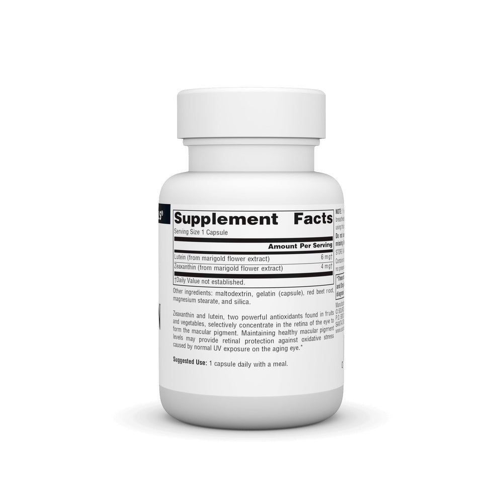 Supplement facts panel for Zeaxanthin and Lutein capsules