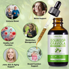 Soursop liquid drops dispensed into a glass of water