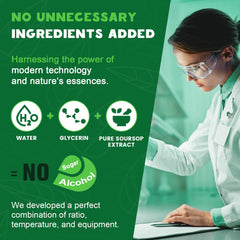 Label showing ingredients and organic soursop extract