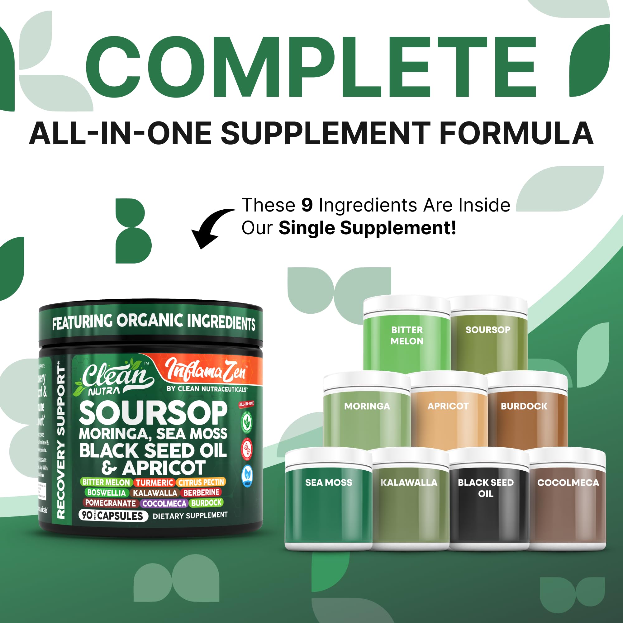 Capsules featuring soursop, moringa, sea moss and black seed oil Capsules featuring soursop, moringa, sea moss and black seed oil