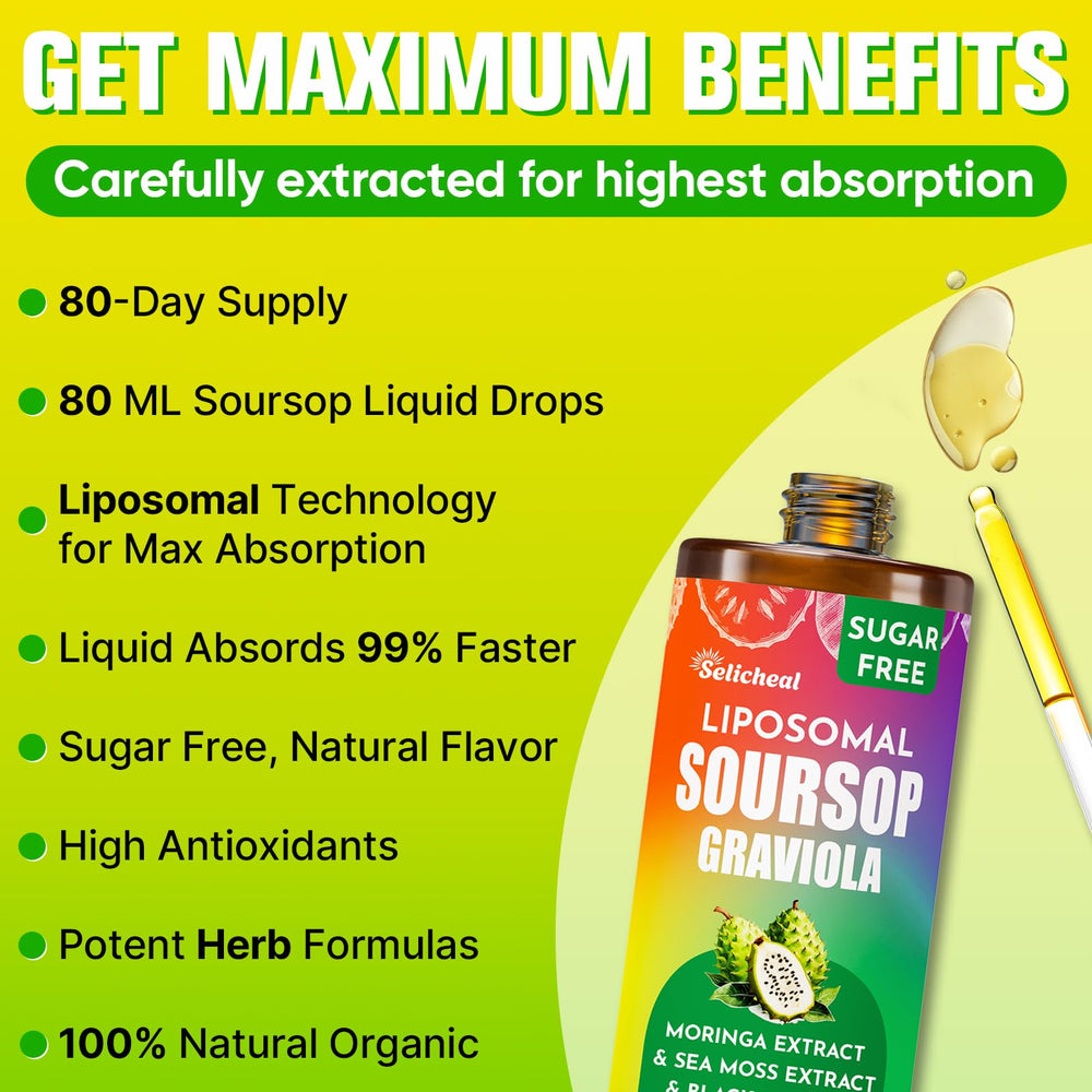 Illustration of ingredients including soursop, moringa, hibiscus, sea moss