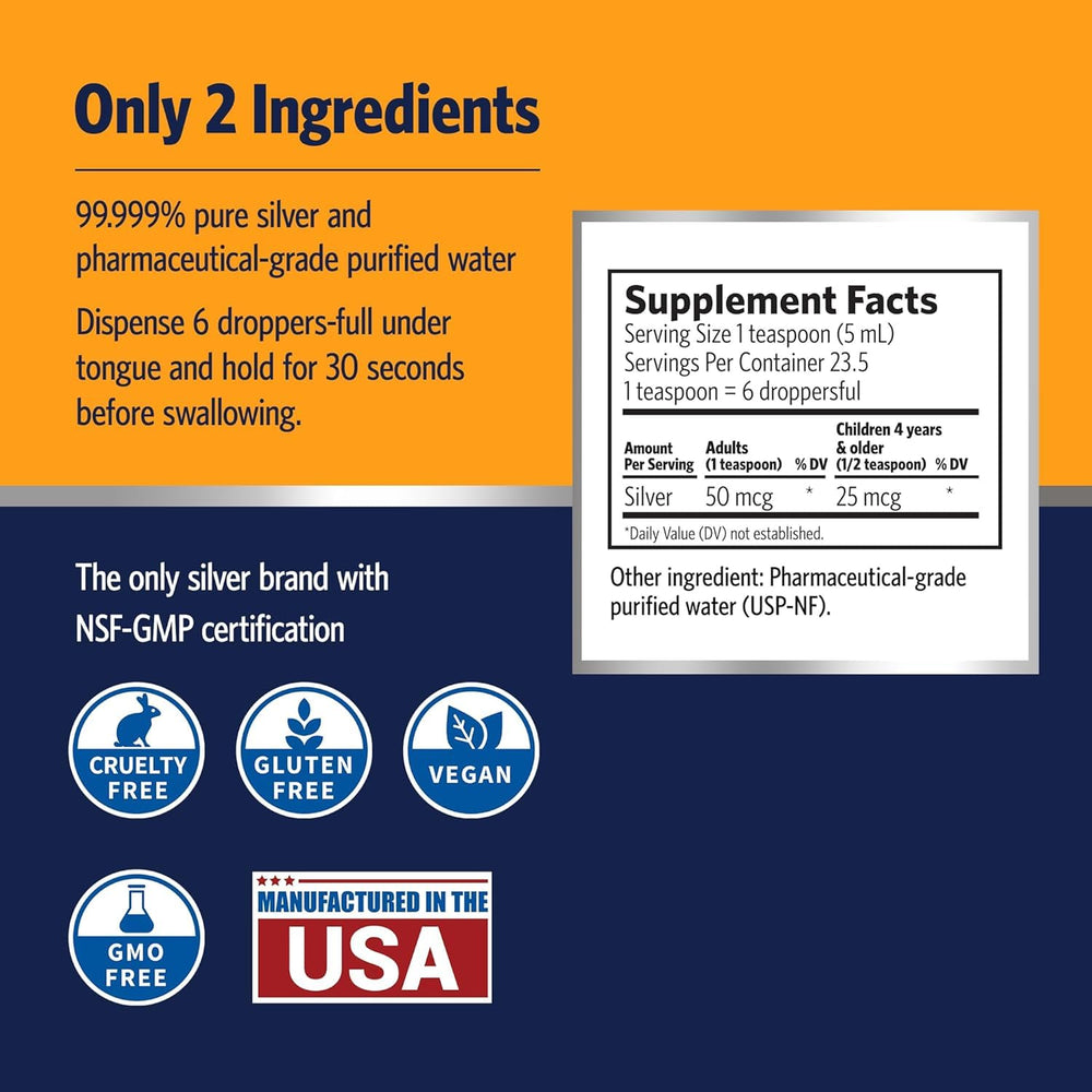 Amber glass bottle with Sovereign Silver Immune Support label