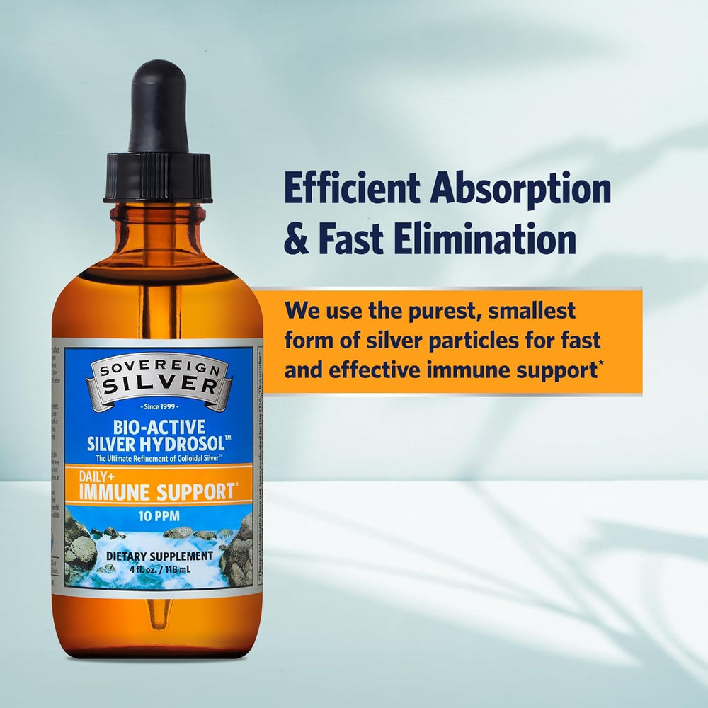 Sovereign Silver Immune Support bottle in amber glass