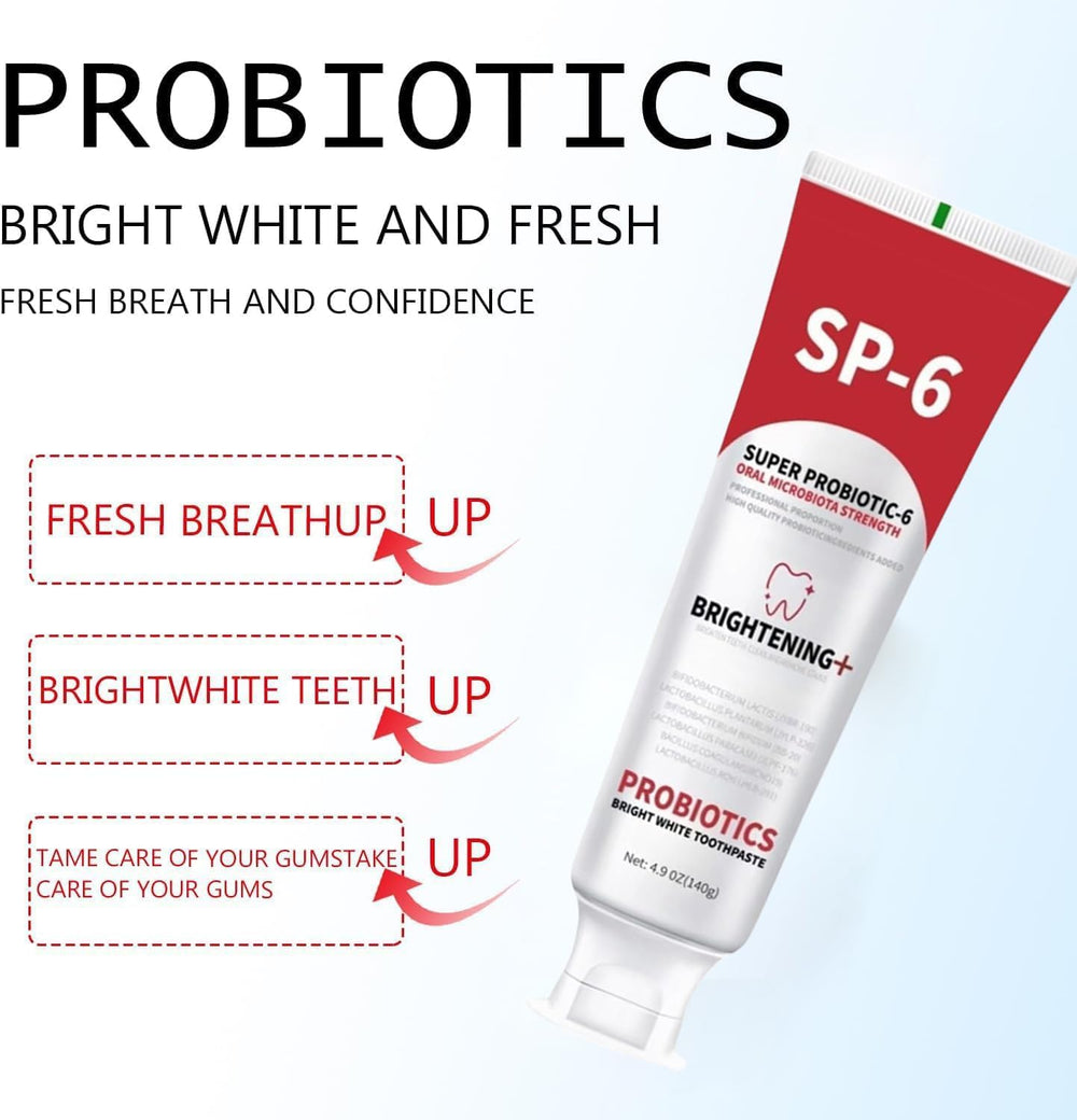 Close-up of SP-6 Probiotic Whitening Toothpaste packaging