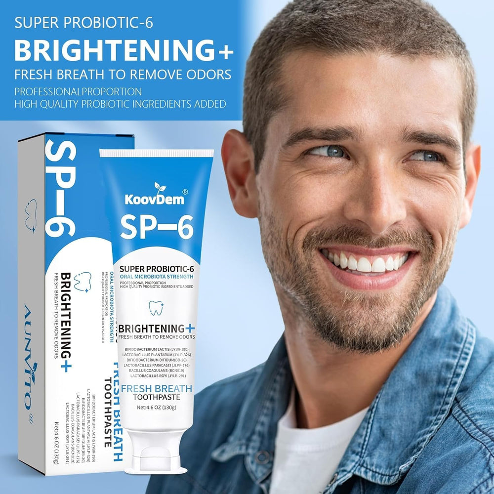 Close-up packaging photo of SP-6 Probiotics toothpaste