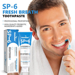 Fluoride-free SP-6 toothpaste packaging with blue branding