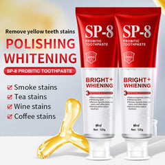 Whitening results illustrated: before and after SP-8 toothpaste