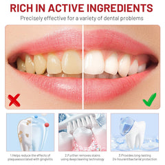 Close-up of toothpaste displaying whitening effect