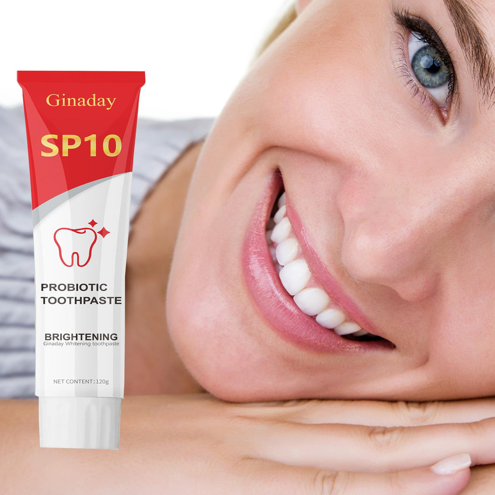 Product shot of SP10 Probiotic Whitening Toothpaste branding