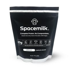Spacemilk unflavored protein powder bottle for a clean daily protein boost.