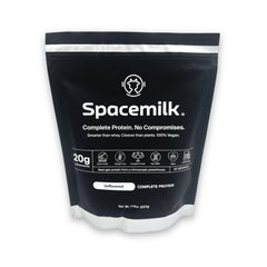 Spacemilk unflavored protein powder bottle for a clean daily protein boost.