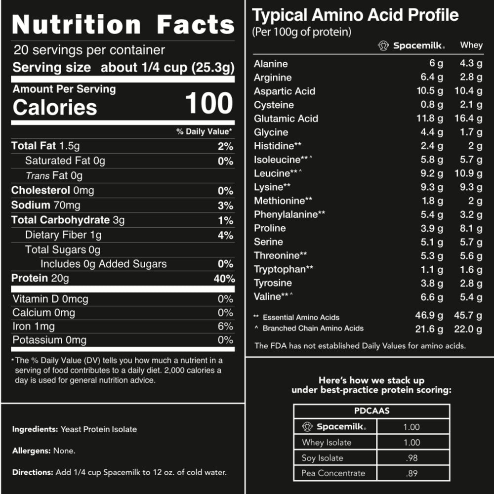 Spacemilk unflavored protein powder in shaker ready for smoothies.