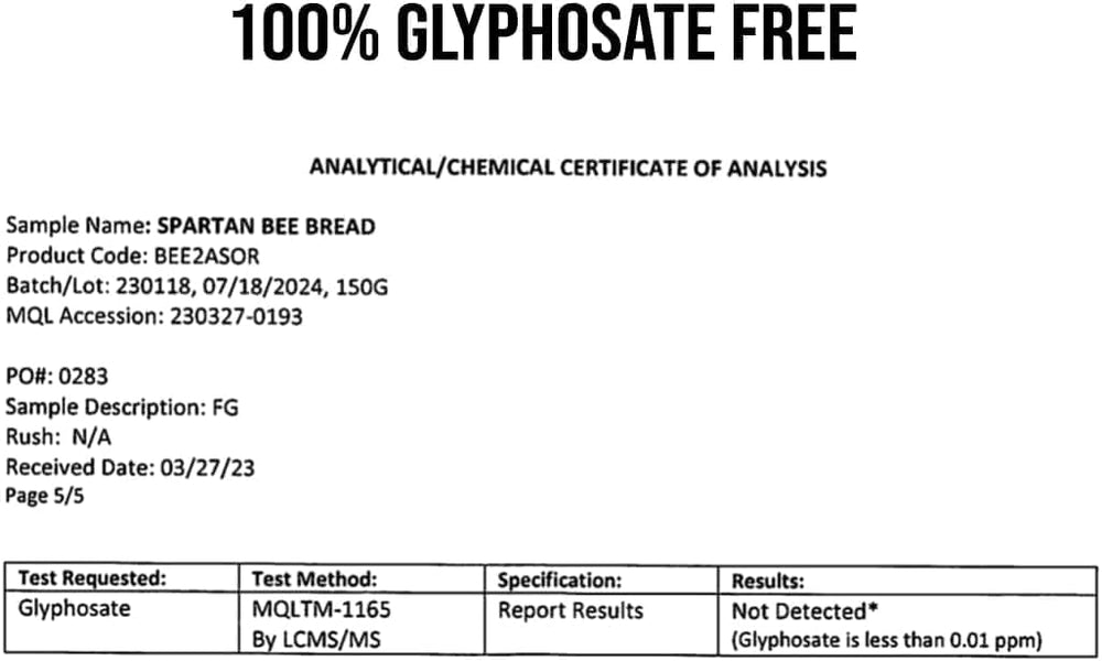 Label details and cap of Spartan Bee Bread Chewables bottle