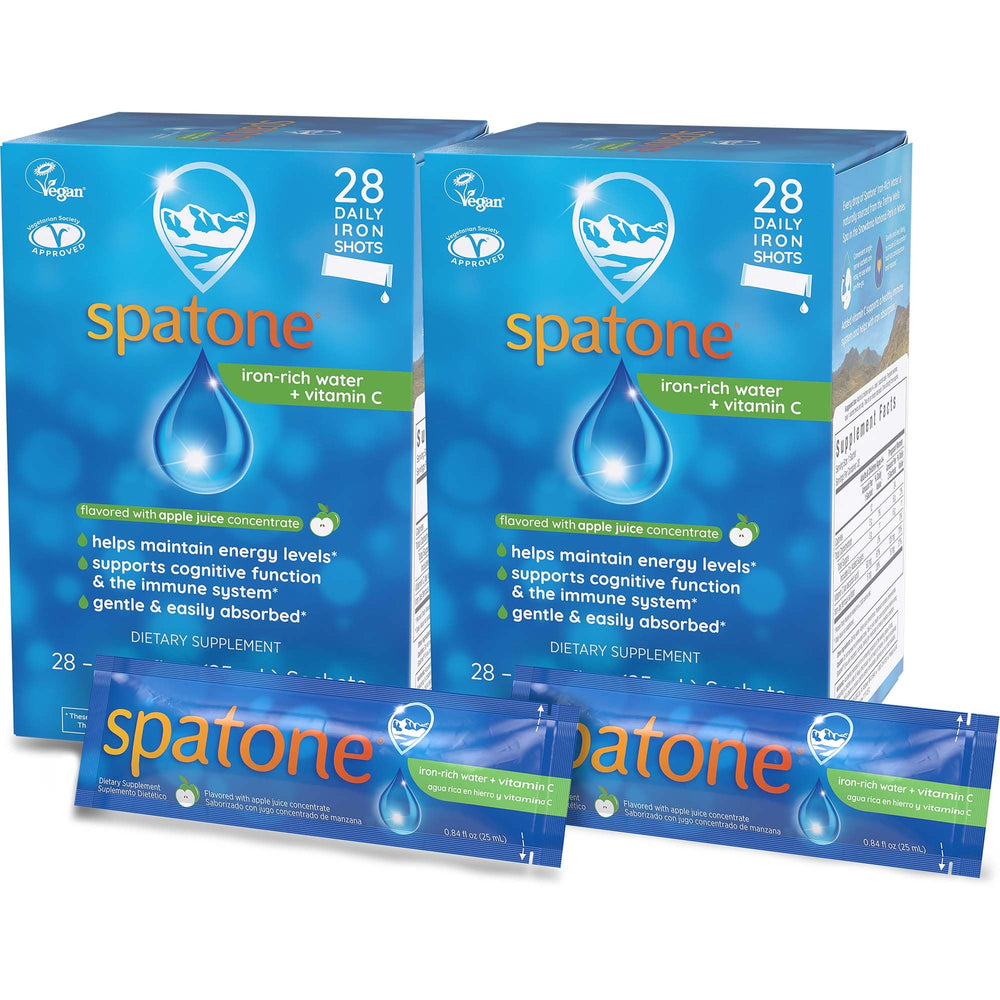 Box of Spatone Apple liquid iron sachets for easy, on-the-go use