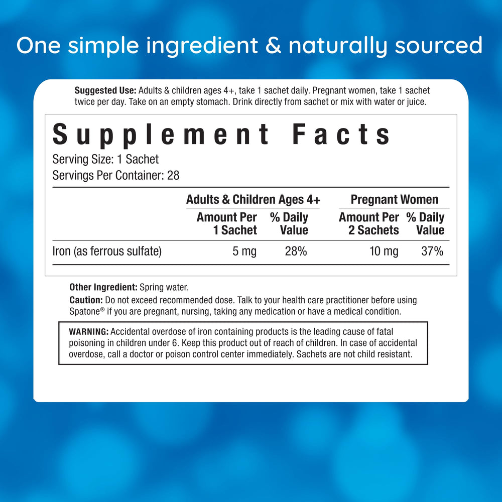 Close-up of Spatone iron sachet being held