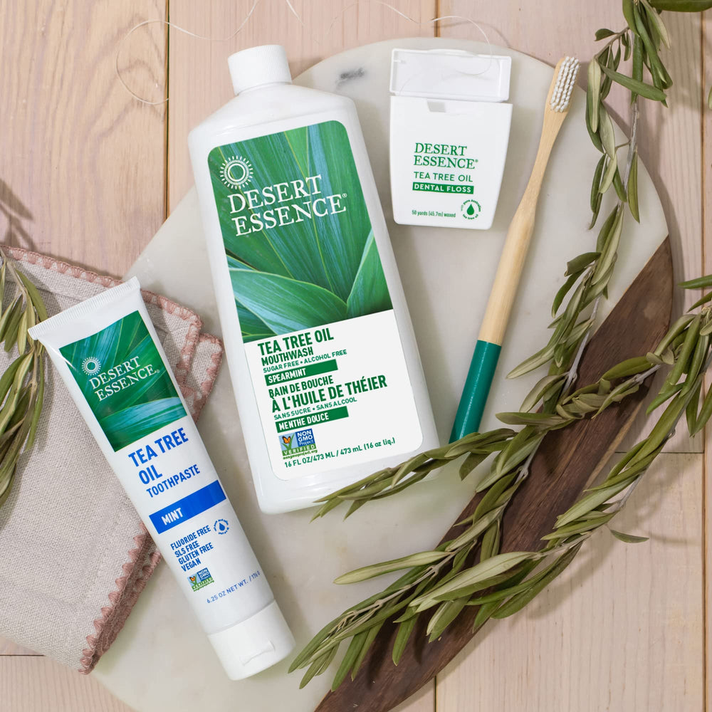 Spearmint leaf oil used in Desert Essence mouthwash