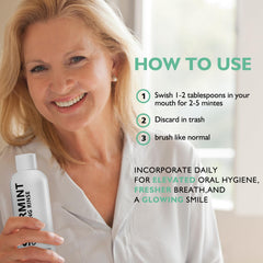 Neatly arranged spearmint oil pulling rinse with other natural oral care products