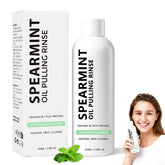 Front view of Spearmint Oil Pulling Rinse bottle