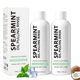 Packaging of Spearmint Oil Pulling Rinse with bottle