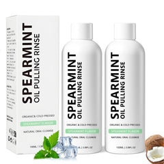 Packaging of Spearmint Oil Pulling Rinse with bottle