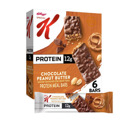 Special K 6-pack meal bars chocolate peanut butter box offers a convenient grab-and-go protein snack.