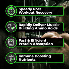 Powder being stirred from Isolyze container illustrating fast amino delivery for workouts.