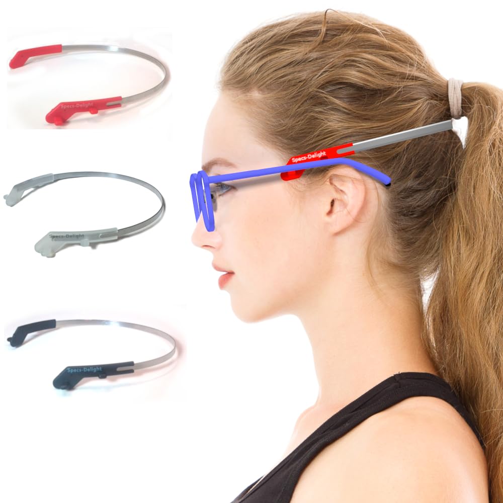 Person wearing glasses with reduced nose pressure via Specs-Delight