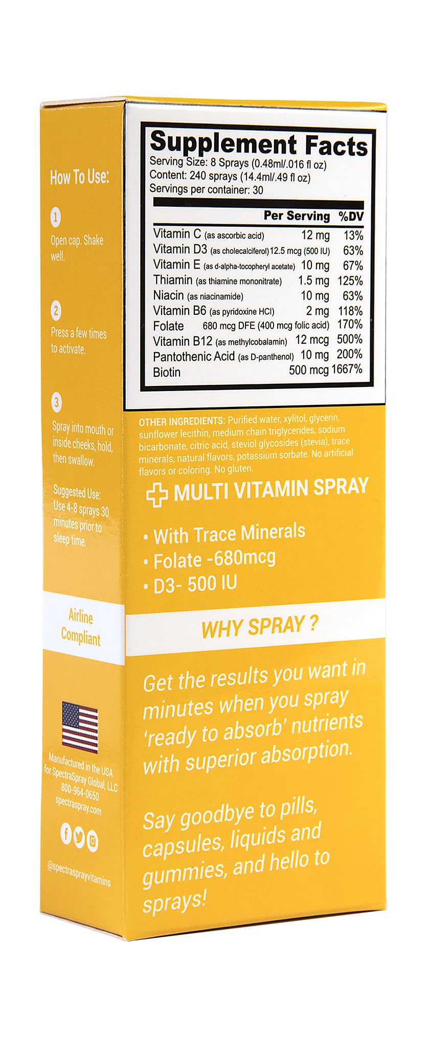 Illustration of B12, D3, and Biotin vitamins in Spectraspray