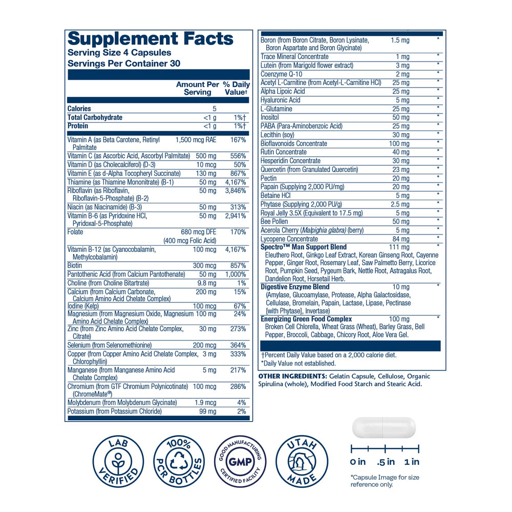 Close-up of energizing greens and vitamins in Spectro Men