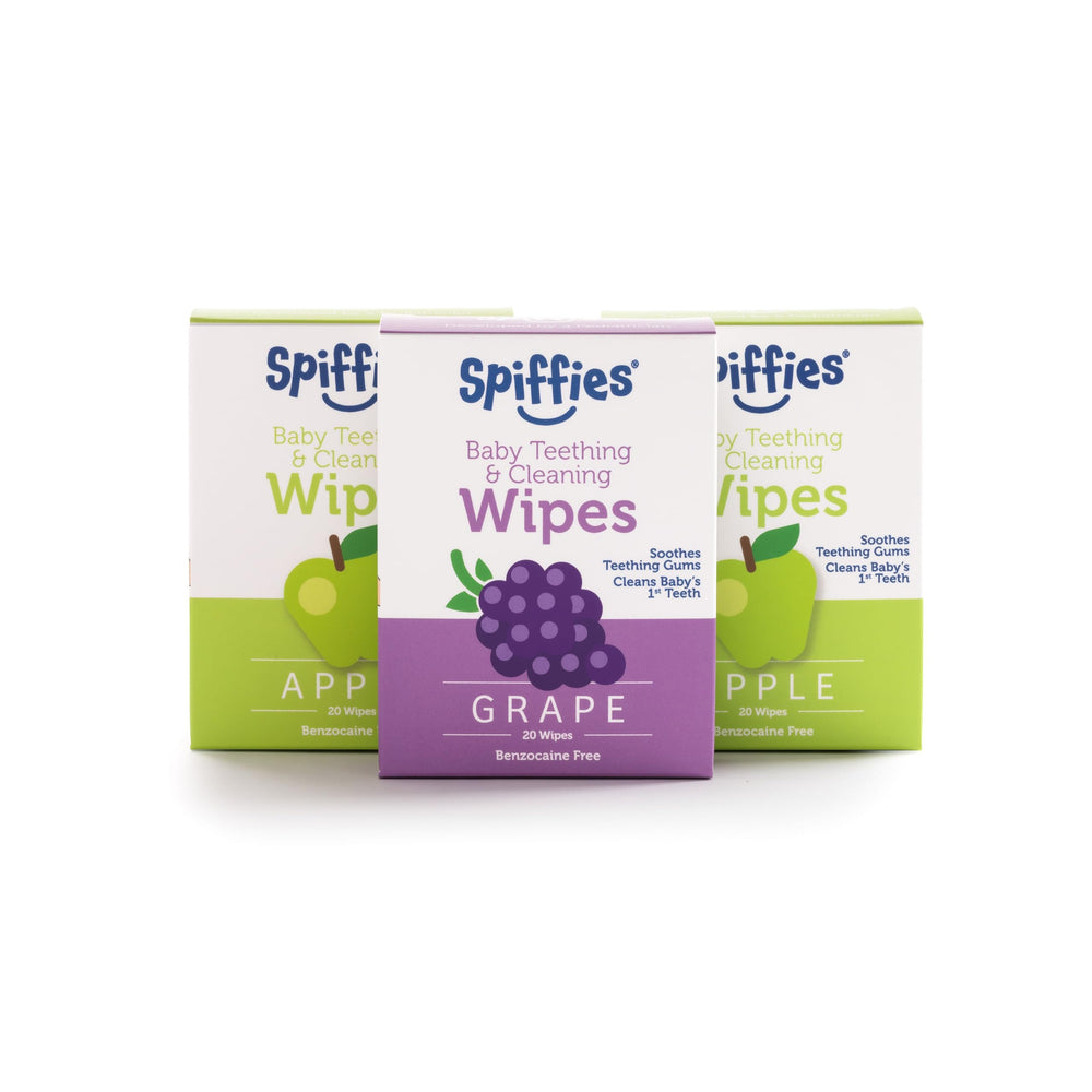 Spiffies Apple & Grape flavor baby teeth wipes close-up 001