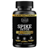 Spike Detox bottle and 8X nattokinase capsules label close-up