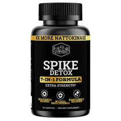 Spike Detox bottle and 8X nattokinase capsules label close-up
