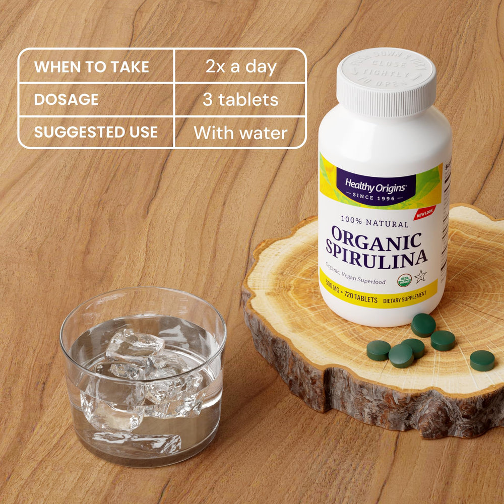 Top-down view of spirulina bottle
