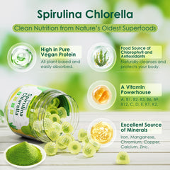 Close-up of spirulina chlorella gummies