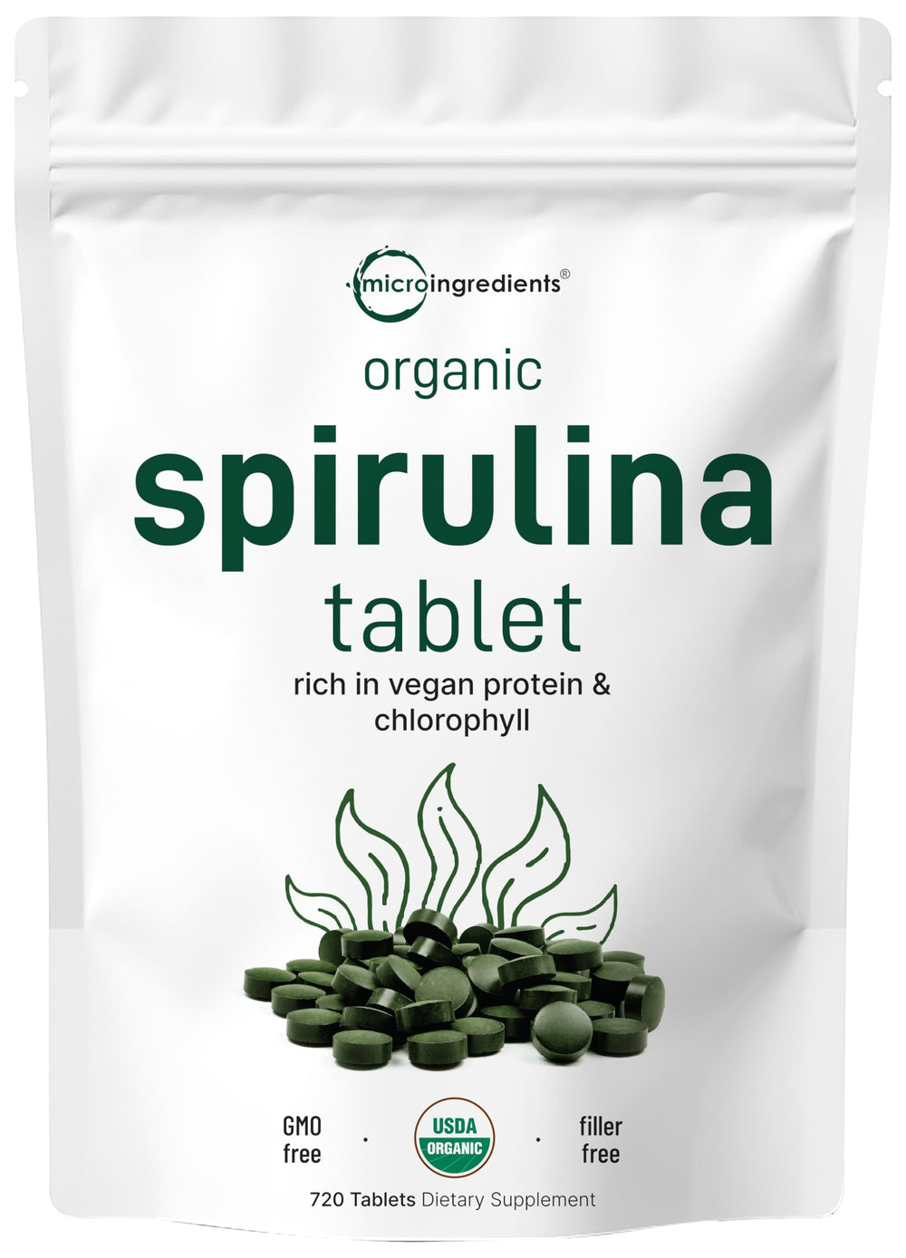 Bottle of Organic Spirulina tablets 3000mg 720 count