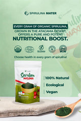 Close-up of SpirulinaMater powder label