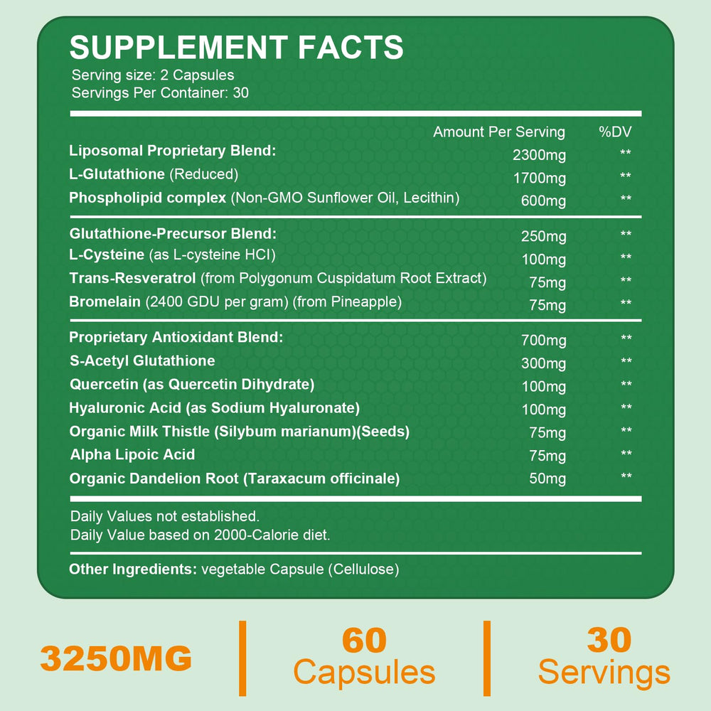 Close-up of liposomal glutathione capsules